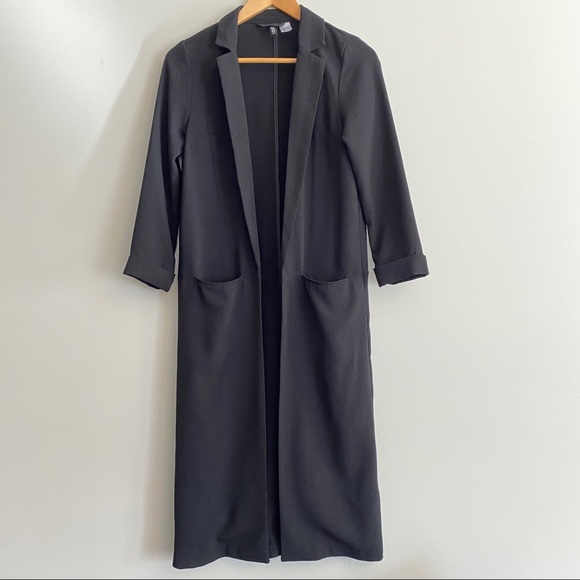 *SOLD* H&M Knee Length Open Black Duster Jacker - Picture 2 of 7